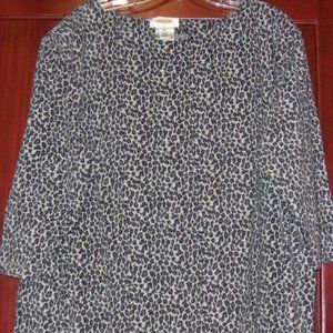 Talbots Grey/Navy Leopard Cotton Top-elbow sleeve-2X